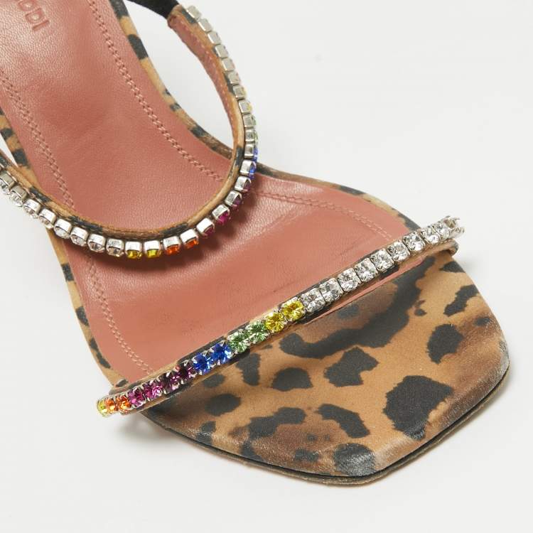 Pre Owned Amina Muaddi Brown Fabric and Leather Glid Slide Sandals Size 36.5