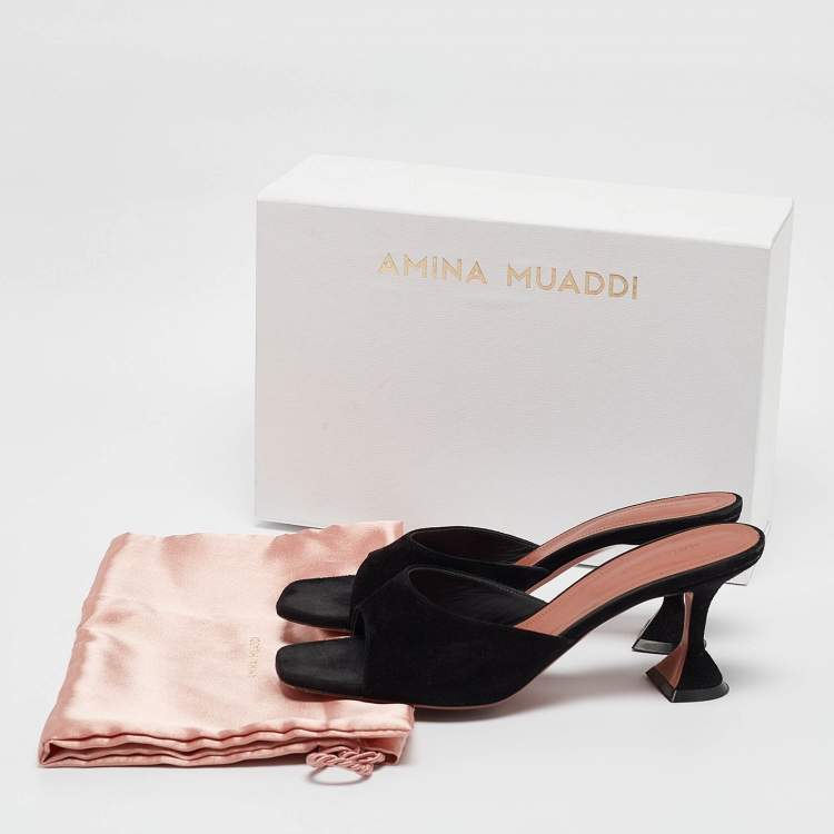 Pre Owned Amina Muaddi Black Suede lupita Slide Sandals Size 41