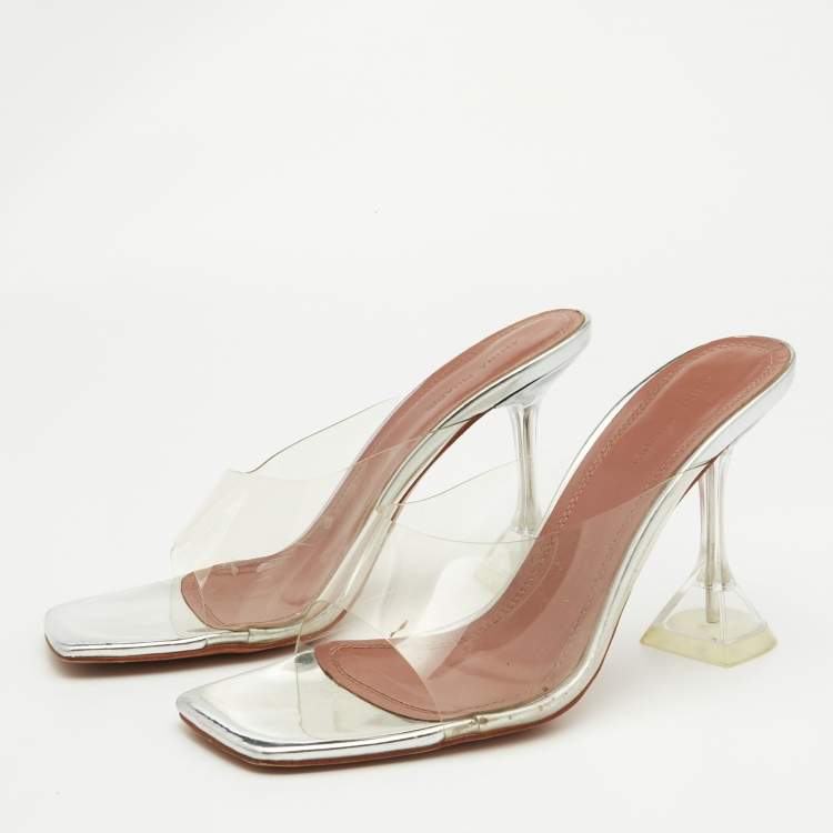 Pre Owned Amina Muaddi Transparent PVC Lupita Slide Sandals Size 38
