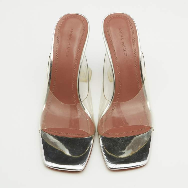 Pre Owned Amina Muaddi Transparent PVC Lupita Slide Sandals Size 38