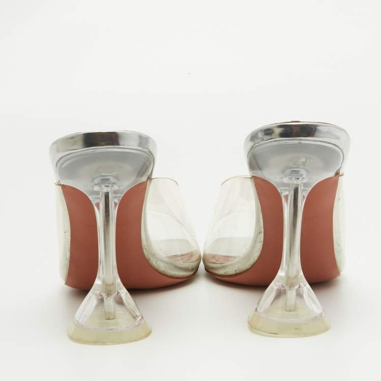 Pre Owned Amina Muaddi Transparent PVC Lupita Slide Sandals Size 38