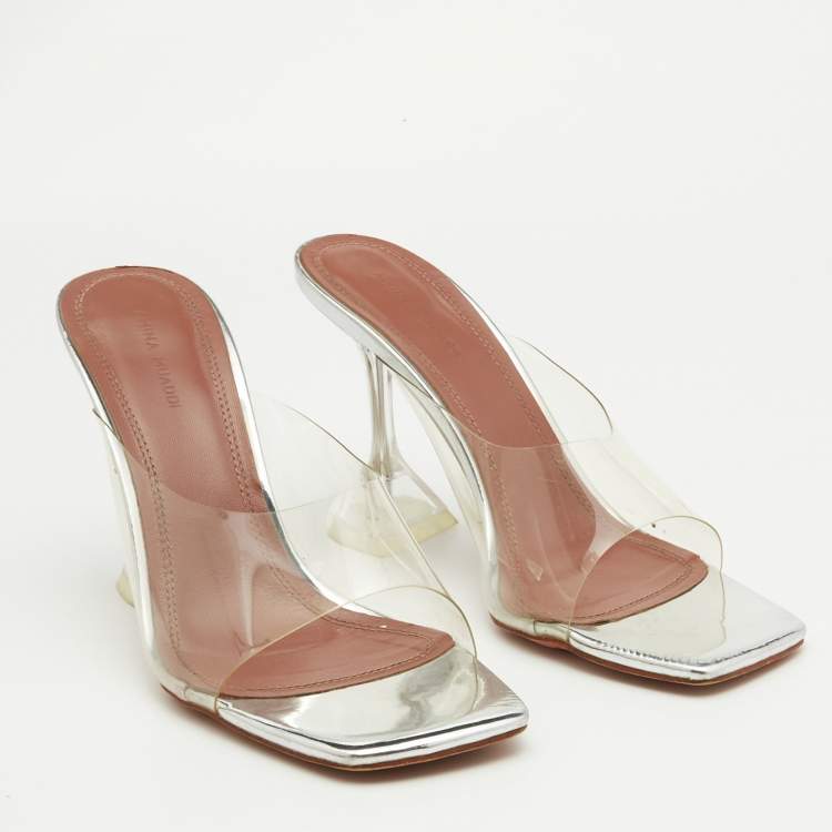 Pre Owned Amina Muaddi Transparent PVC Lupita Slide Sandals Size 38