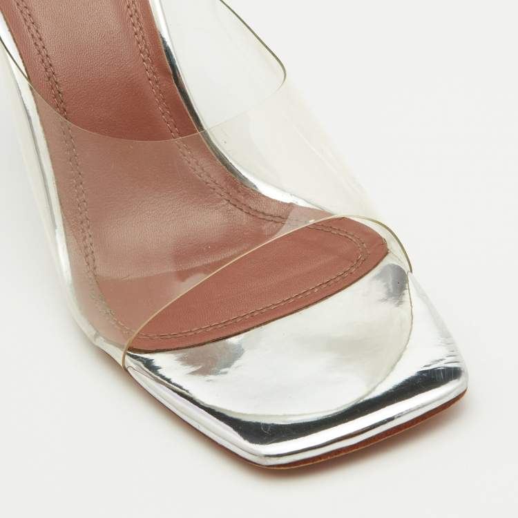 Pre Owned Amina Muaddi Transparent PVC Lupita Slide Sandals Size 38