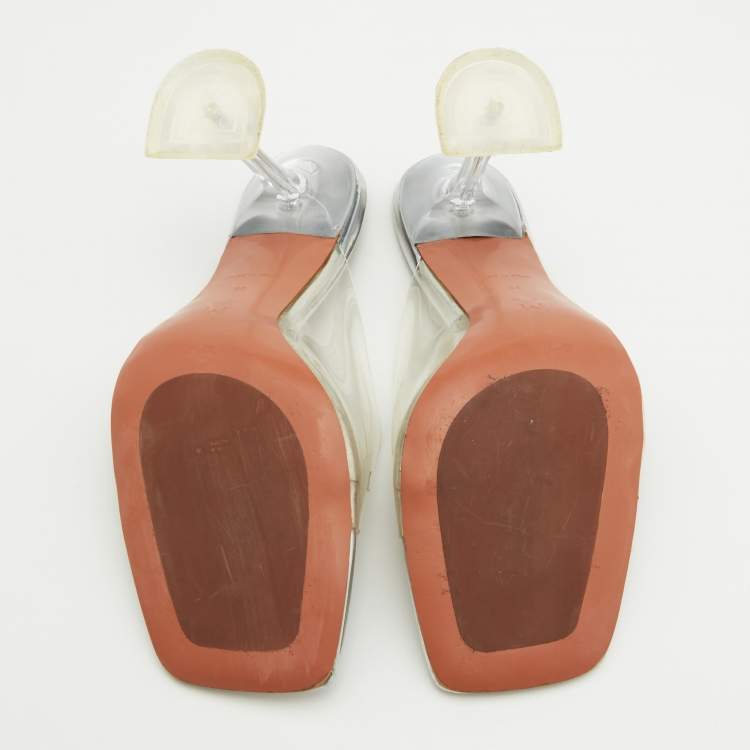 Pre Owned Amina Muaddi Transparent PVC Lupita Slide Sandals Size 38