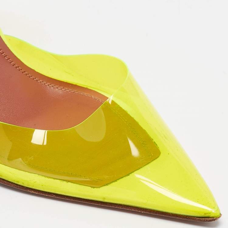 Pre Owned Amina Muaddi Neon Yellow PVC Holli Glass Slingback Pumps Size 37