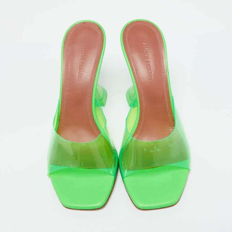 Pre Owned Amina Muaddi Fluro Green PVC Lupita Slide Sandals Size 36