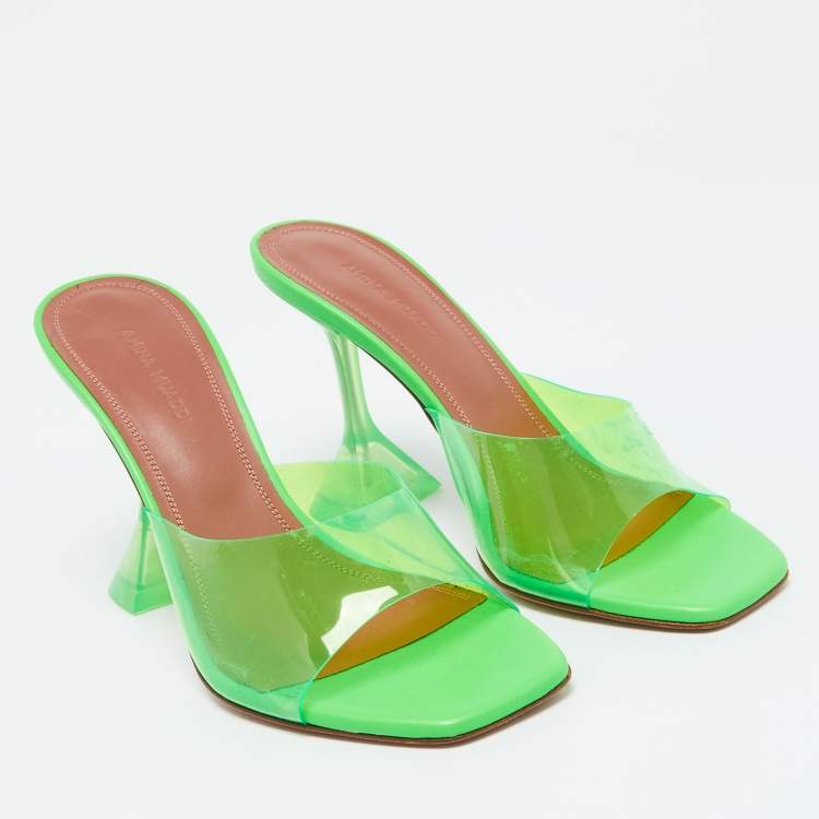 Pre Owned Amina Muaddi Fluro Green PVC Lupita Slide Sandals Size 36