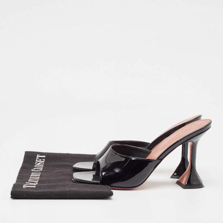 Pre Owned Amina Muaddi Black Patent Leather Lupita Slide Sandals Size 39