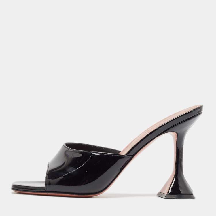 Pre Owned Amina Muaddi Black Patent Leather Lupita Slide Sandals Size 39