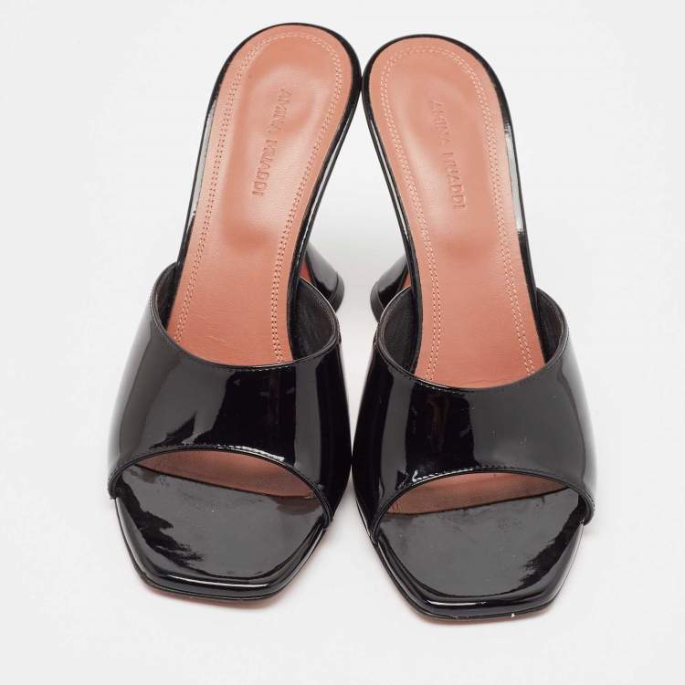 Pre Owned Amina Muaddi Black Patent Leather Lupita Slide Sandals Size 39