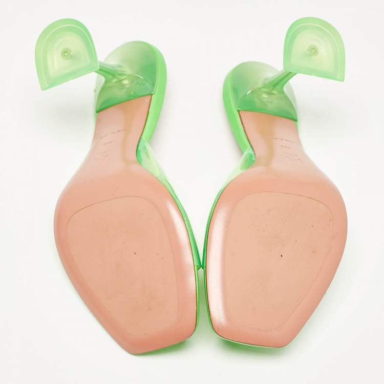 Pre Owned Amina Muaddi Green PVC lupita Slide Sandals Size 39.5