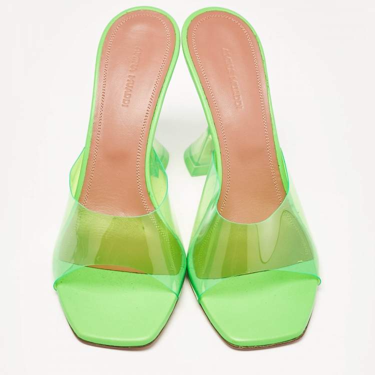 Pre Owned Amina Muaddi Green PVC lupita Slide Sandals Size 39.5