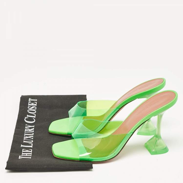 Pre Owned Amina Muaddi Green PVC lupita Slide Sandals Size 39.5