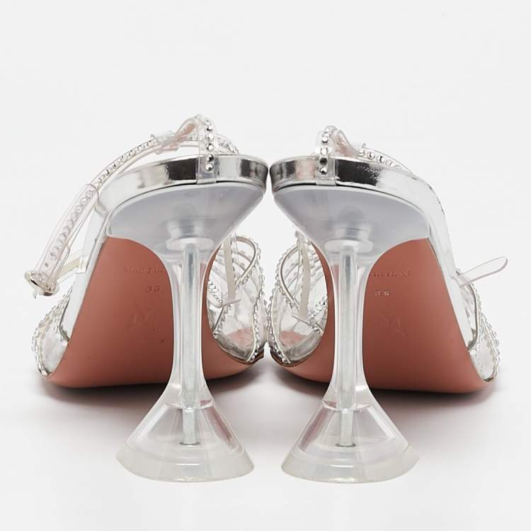 Pre Owned Amina Muaddi Transparent PVC Brygit T-Strap Pumps Size 38
