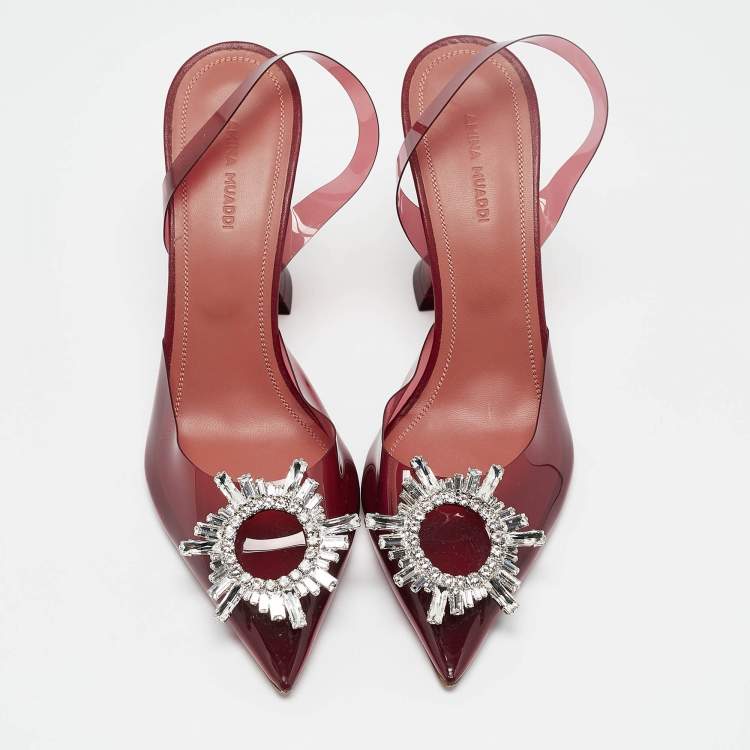 Pre Owned Amina Muaddi Burgundy Begum Pumps Size 39.5
