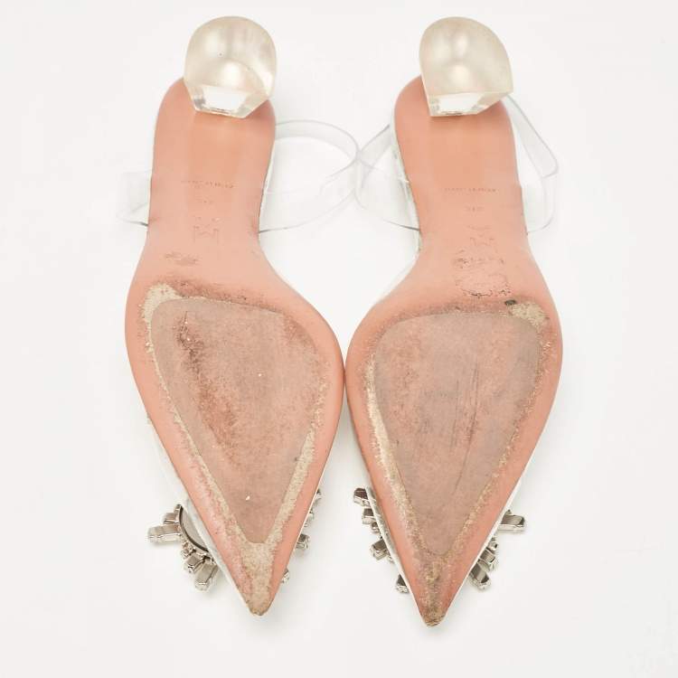 Pre Owned Amina Muaddi Transparent Begum Ankle Strap Sandals Size 37.5