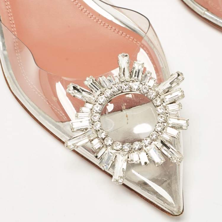 Pre Owned Amina Muaddi Transparent Begum Ankle Strap Sandals Size 37.5
