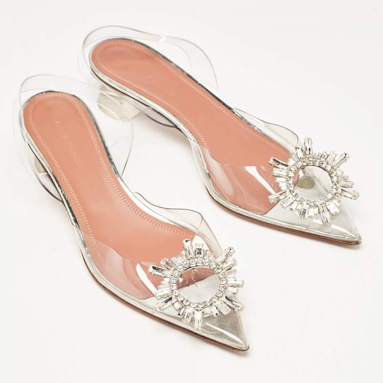 Pre Owned Amina Muaddi Transparent Begum Ankle Strap Sandals Size 37.5