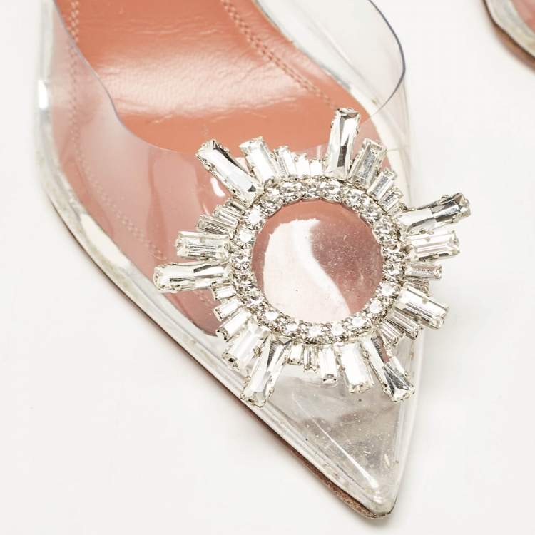 Pre Owned Amina Muaddi Silver/Transparent PVC Begum Pumps Size 38