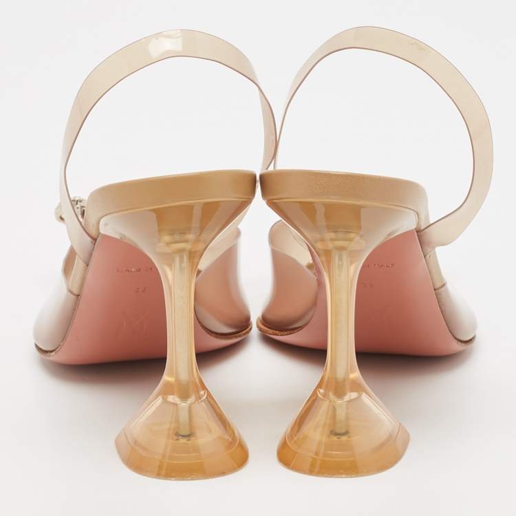 Pre Owned Amina Muaddi Beige PVC Rosie Slingback Pumps Size 38