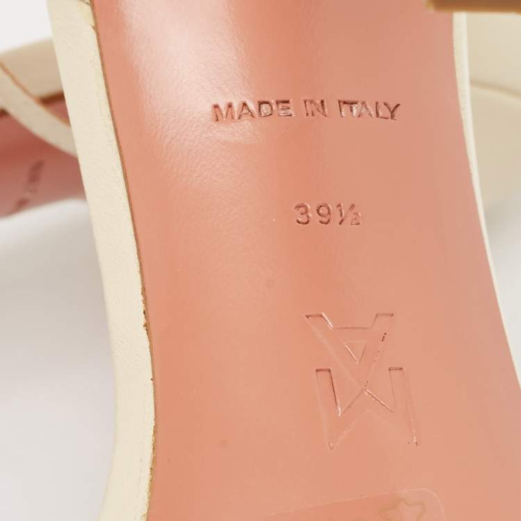 Pre Owned Amina Muaddi Cream Leather Daisy Ankle Strap Sandals Size 39.5