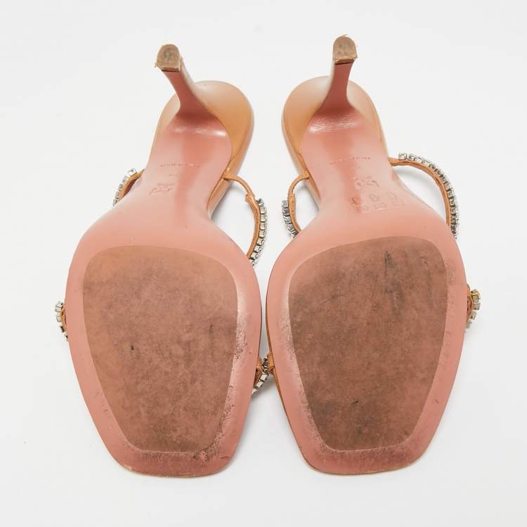 Pre Owned Amina Muaddi Brown Leather Gilda Slide Sandals Size 40