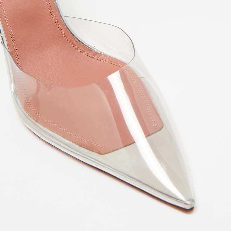 Pre Owned Amina Muaddi Transparent PVC Holli Glass Pointed Toe Slingback Pumps Size 39.5