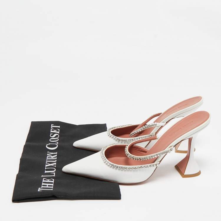 Pre Owned Amina Muaddi White Leather Gilda Mules Size 39