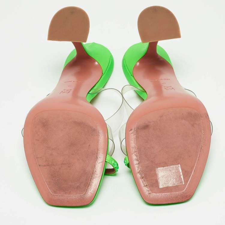 Pre Owned Amina Muaddi Green Leather and PVC lupita Slide Sandals Size 40