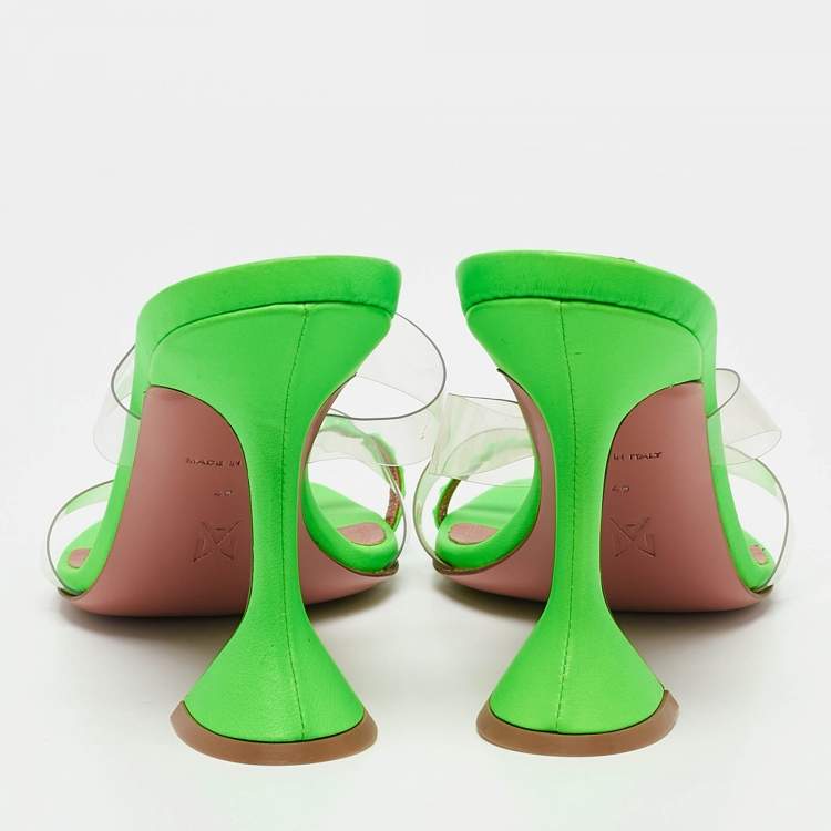 Pre Owned Amina Muaddi Green Leather and PVC lupita Slide Sandals Size 40