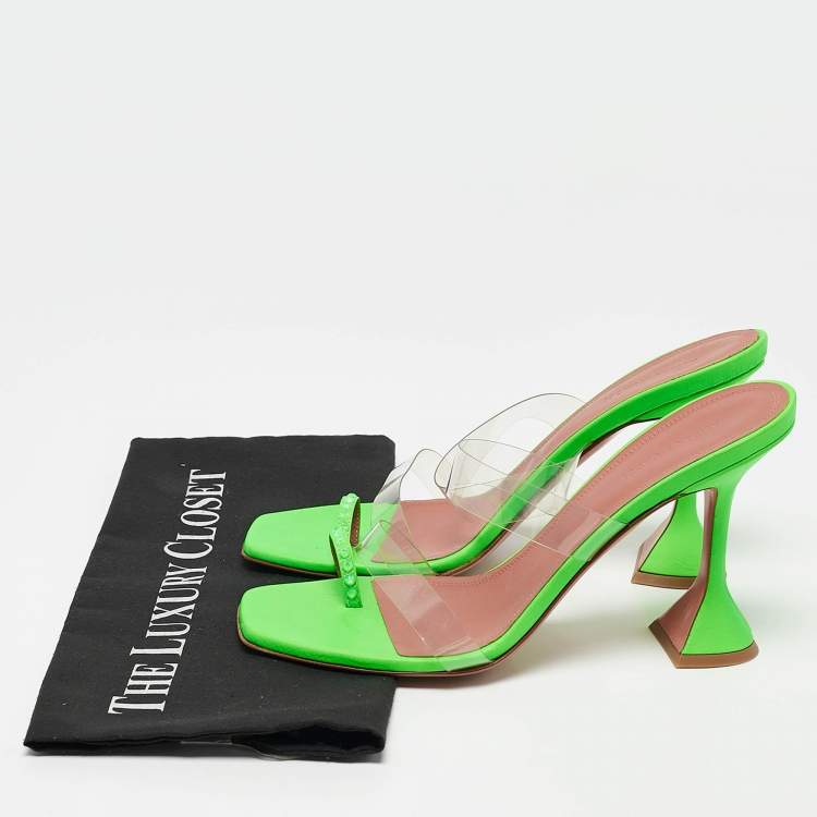 Pre Owned Amina Muaddi Green Leather and PVC lupita Slide Sandals Size 40