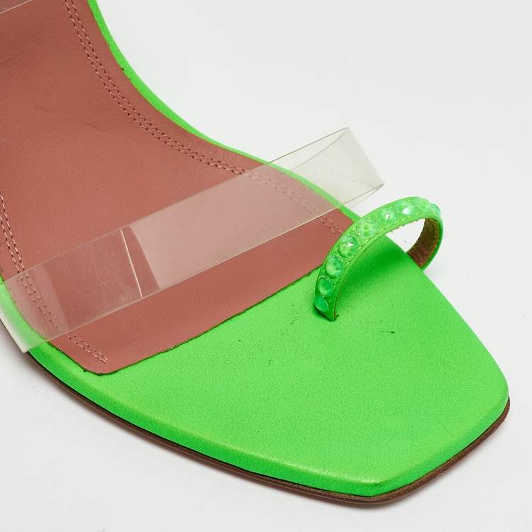 Pre Owned Amina Muaddi Green Leather and PVC lupita Slide Sandals Size 40