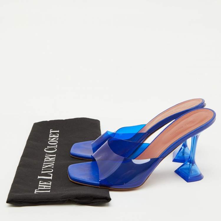 Pre Owned Amina Muaddi Blue PVC Plexiglass Lupita Mules Size 40