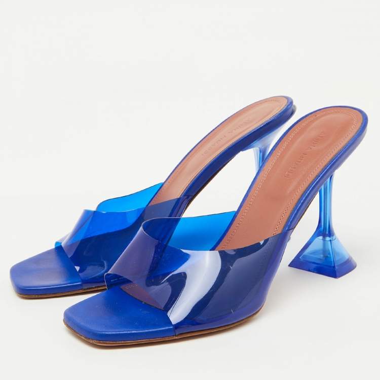 Pre Owned Amina Muaddi Blue PVC Plexiglass Lupita Mules Size 40