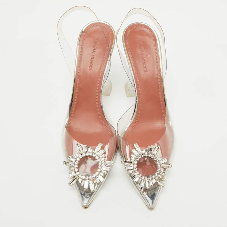 Pre Owned Amina Muaddi Transparent PVC Begum Slingback Pumps Size 39.5