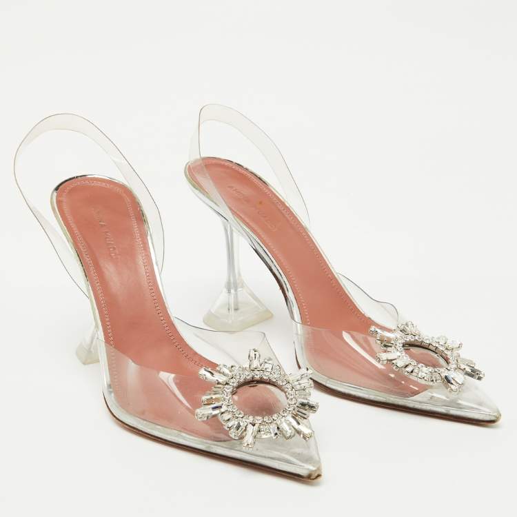 Pre Owned Amina Muaddi Transparent PVC Begum Slingback Pumps Size 39.5