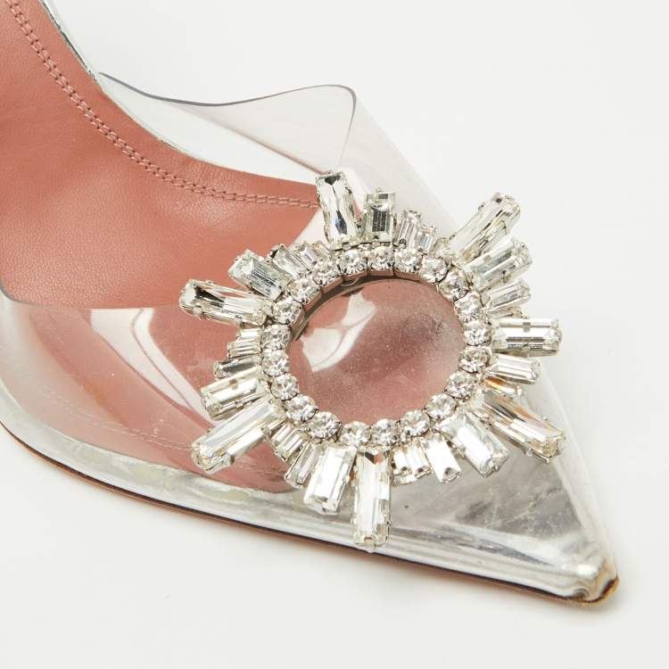 Pre Owned Amina Muaddi Transparent PVC Begum Slingback Pumps Size 39.5