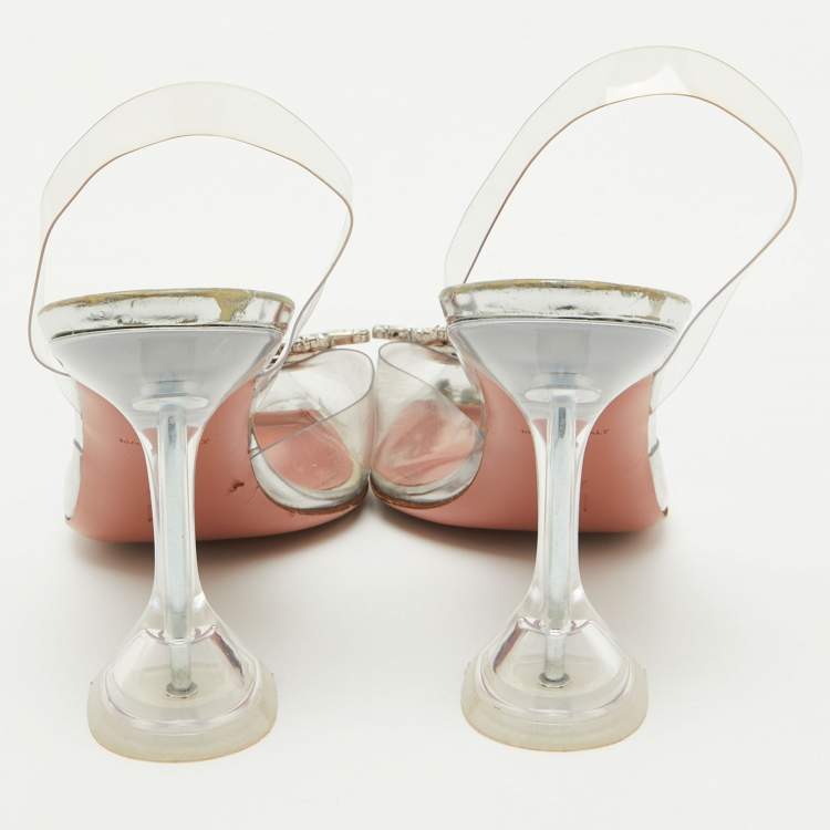Pre Owned Amina Muaddi Transparent PVC Begum Slingback Pumps Size 39.5