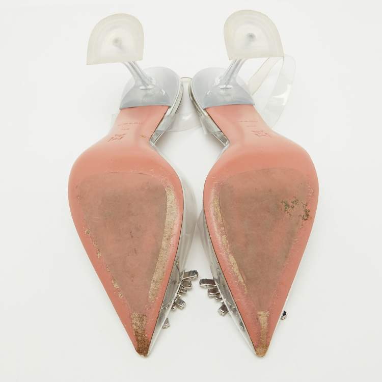 Pre Owned Amina Muaddi Transparent PVC Begum Slingback Pumps Size 39.5
