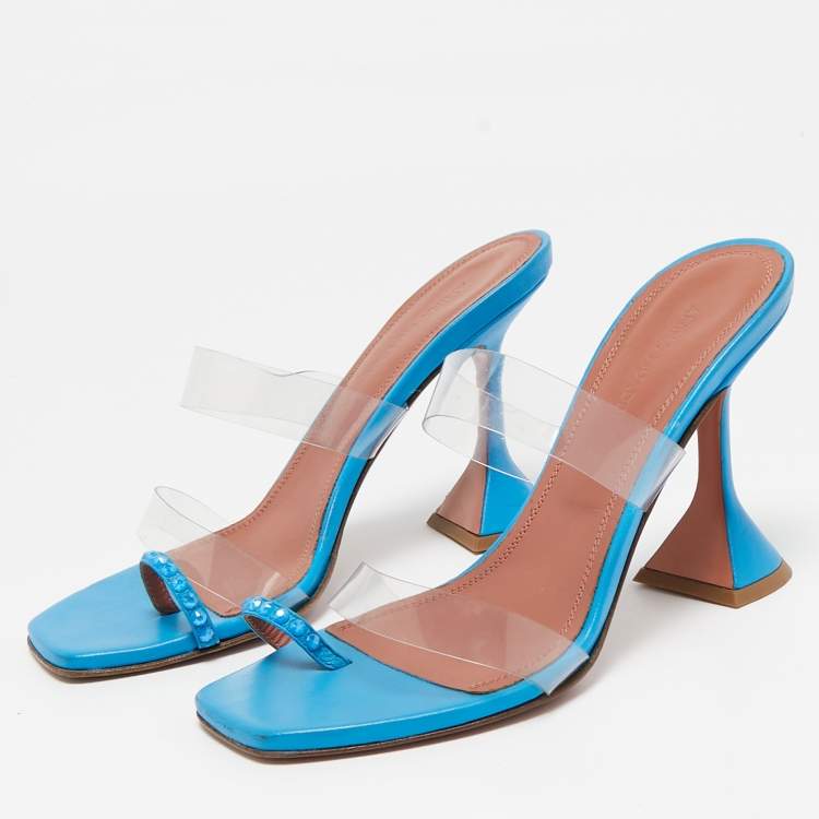 Pre Owned Amina Muaddi Blue PVC Sami Slide Sandals Size 36
