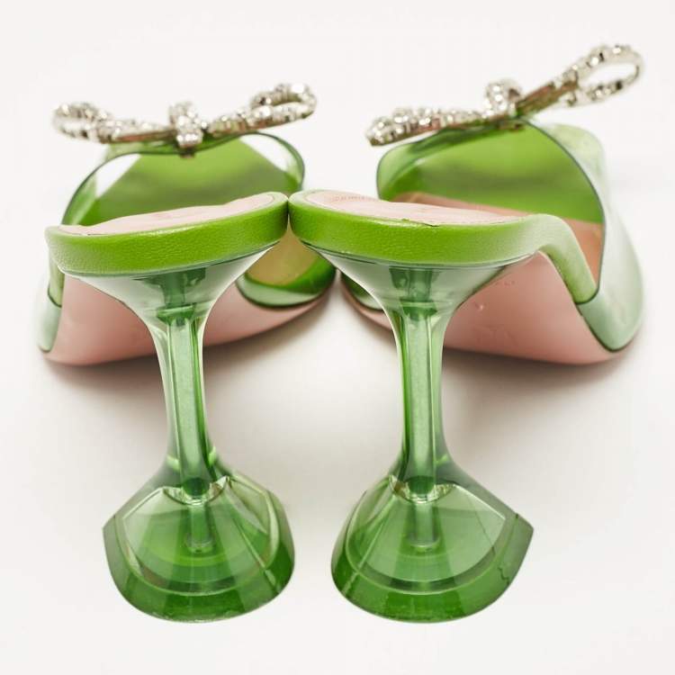 Pre Owned Amina Muaddi Green PVC Begum Slide Sandals Size 37