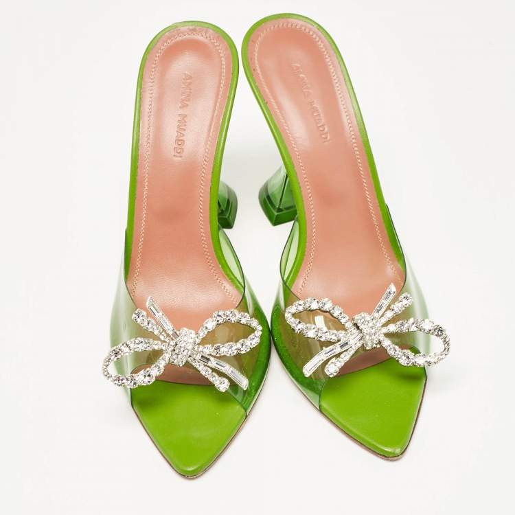 Pre Owned Amina Muaddi Green PVC Begum Slide Sandals Size 37