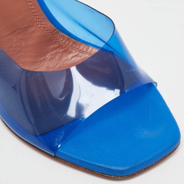Pre Owned Amina Muaddi Blue PVC Lupita Slide Sandals Size 35