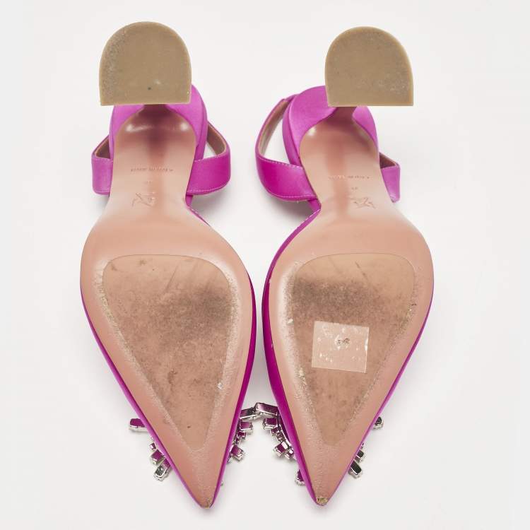 Pre Owned Amina Muaddi Pink Satin Begum Slingback Pumps Size 37