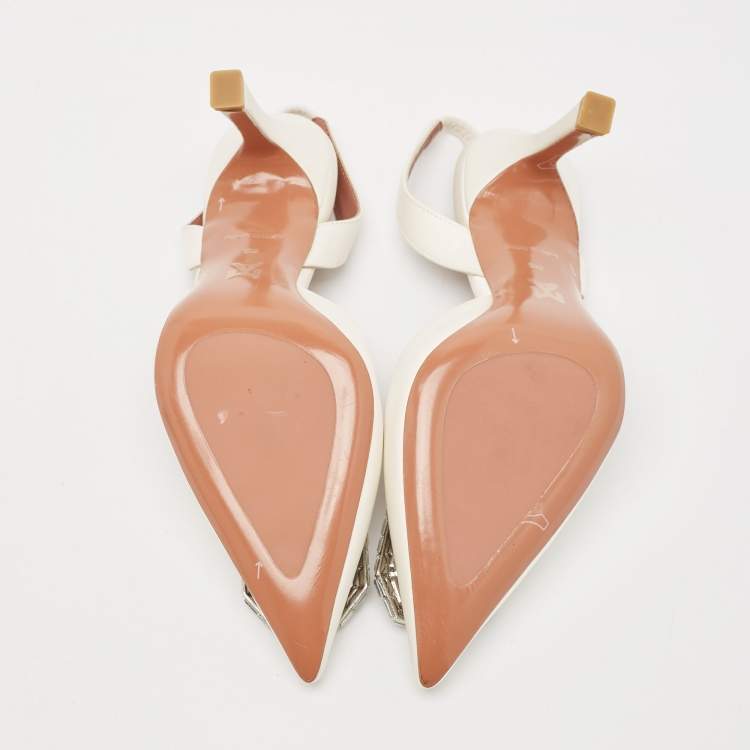 Pre Owned Amina Muaddi White Satin Begum Slingback Pumps Size 36
