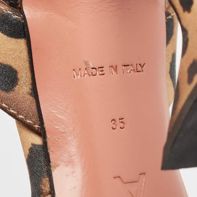 Pre Owned Amina Muaddi Brown Leopard Print Satin Holli Slingback Pumps Size 35