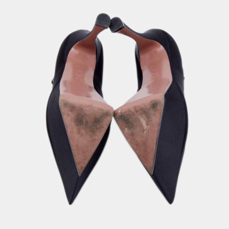 Pre Owned Amina Muaddi Black Satin Yigit Platform Pumps Size 36