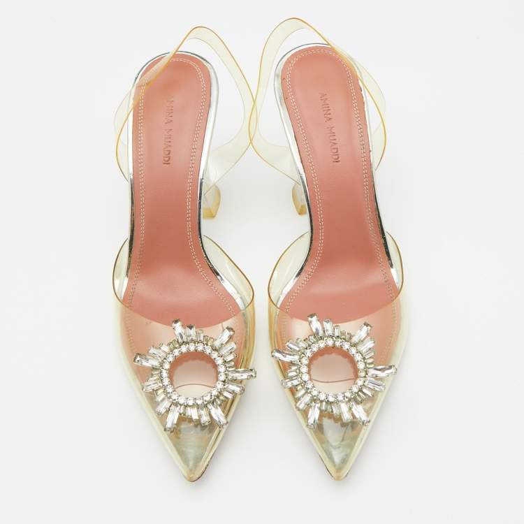 Pre Owned Amina Muaddi Transparent PVC Begum Pointed Toe Pumps Size 39