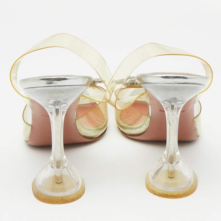 Pre Owned Amina Muaddi Transparent PVC Begum Pointed Toe Pumps Size 39