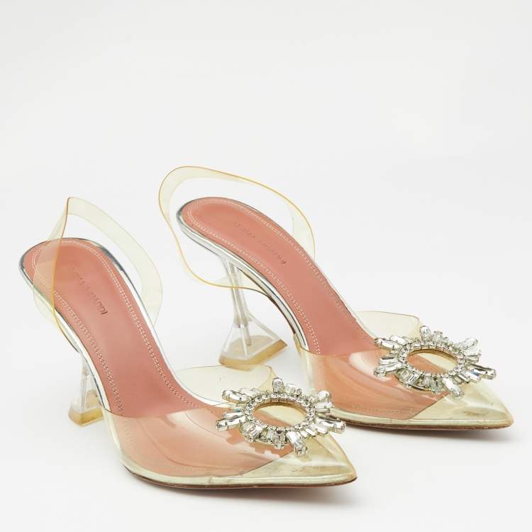 Pre Owned Amina Muaddi Transparent PVC Begum Pointed Toe Pumps Size 39